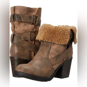 Report Yurick In Box Vegan Leather Brown Sherpa Faux Fur Mid-Calf Boots 7.5